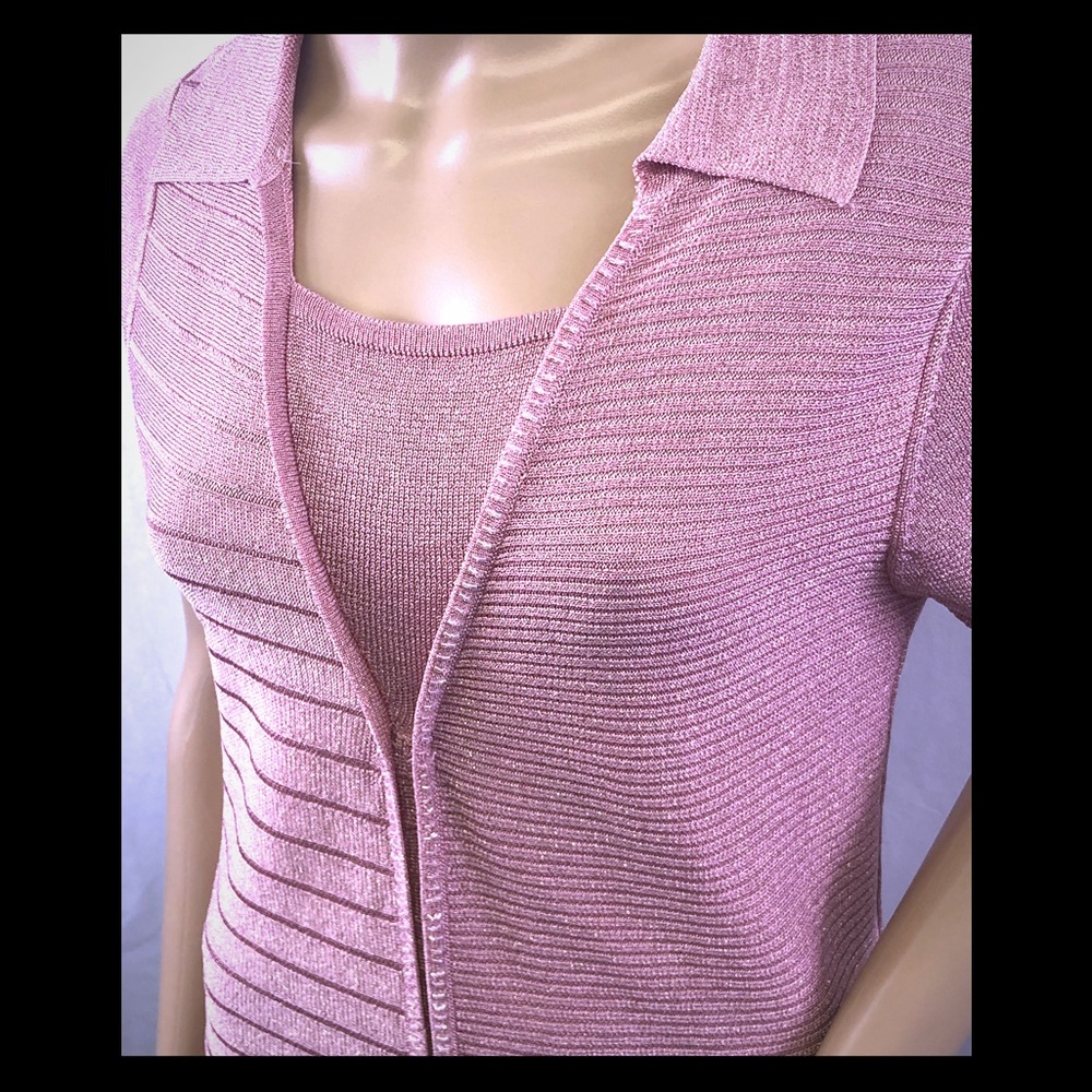 Pink glitter beaded knit layered-look blouse top